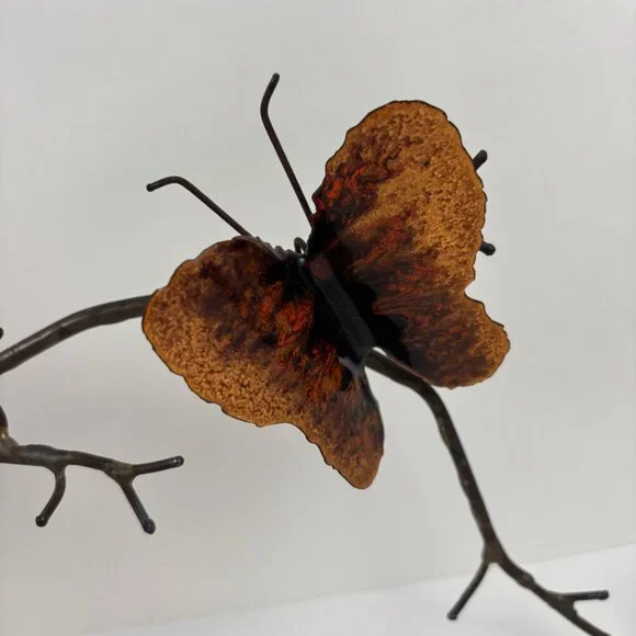 Bovano Enamel on Copper Butterflies on Branch Metal Wall Art Mid Century
